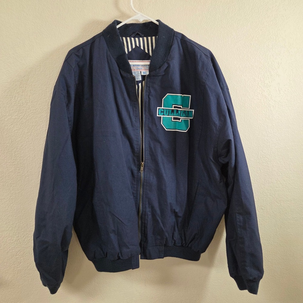 Norman Todd Classic Mens XL Navy Blue Cotton Bomber Jacket Culligan Patch Vtg